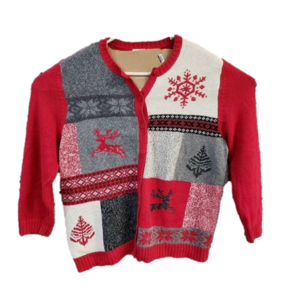 NORDIC Holiday Angora Blend Sweater 1X Reindeer Snowflake T38 - Picture 1 of 4